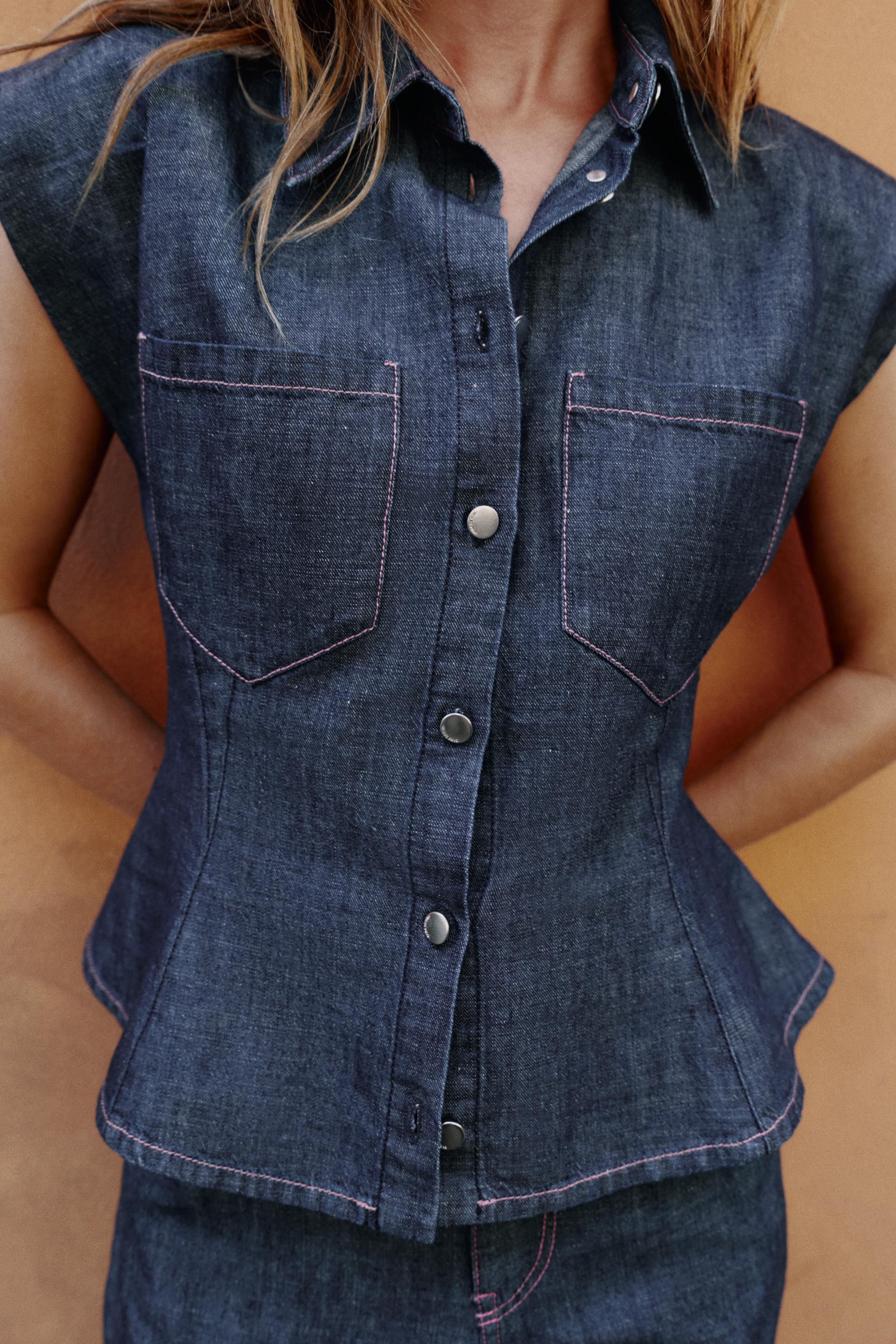 CHEMISE PEPLUM AVEC ÉPAULETTES ET LIN